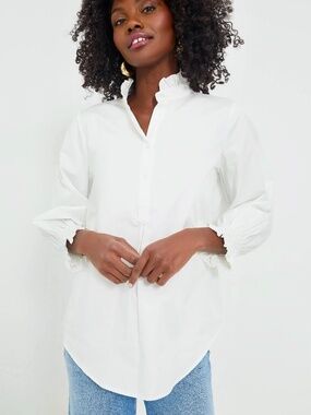 Tuckernuck White Poplin Teagan Popover Ruffle Top Sz XL